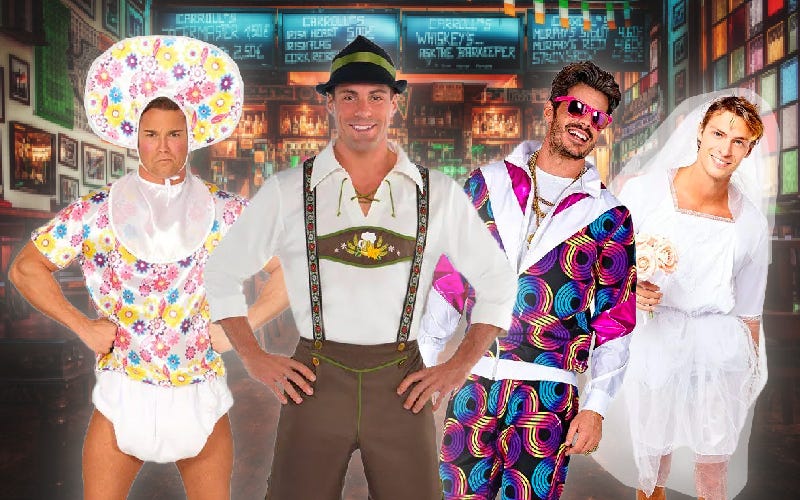 Top 10 Stag Do Fancy Dress Ideas Stag do fancy dress ideas featuring giant baby, shell suits, bride outfit