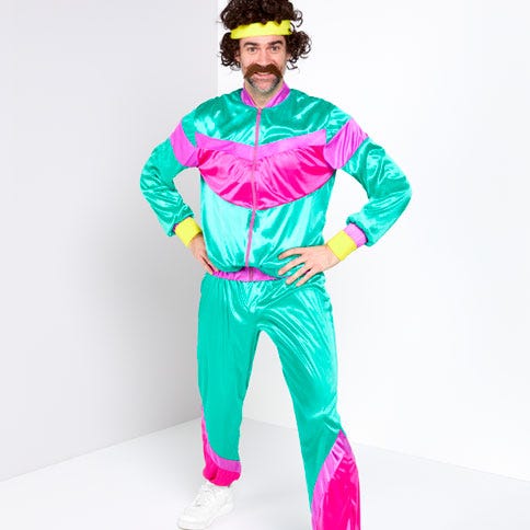 Man is bright tracksuit costume 