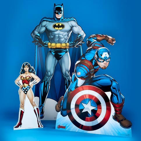 batman, wonderwoman and captain america cardboard cutout