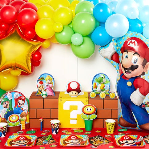 45 PC Mariios Video Game Birthday Party Supplies for Kids– Game Birthday Party Decorations Include Birthday Banner and Balloons Cake Cupcake Toppers