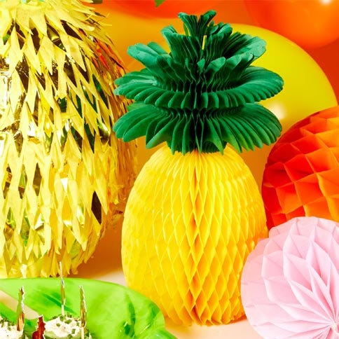 Bright paper honecomb pineapple and summer room decs