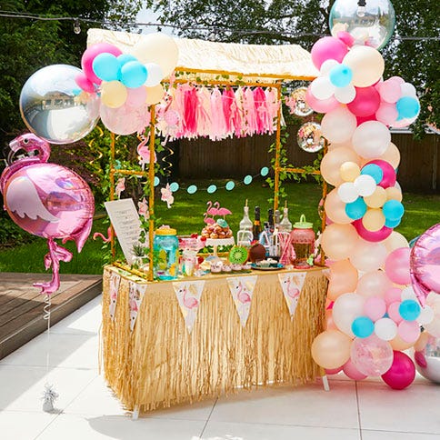 Tiki Bar decorated with balloons