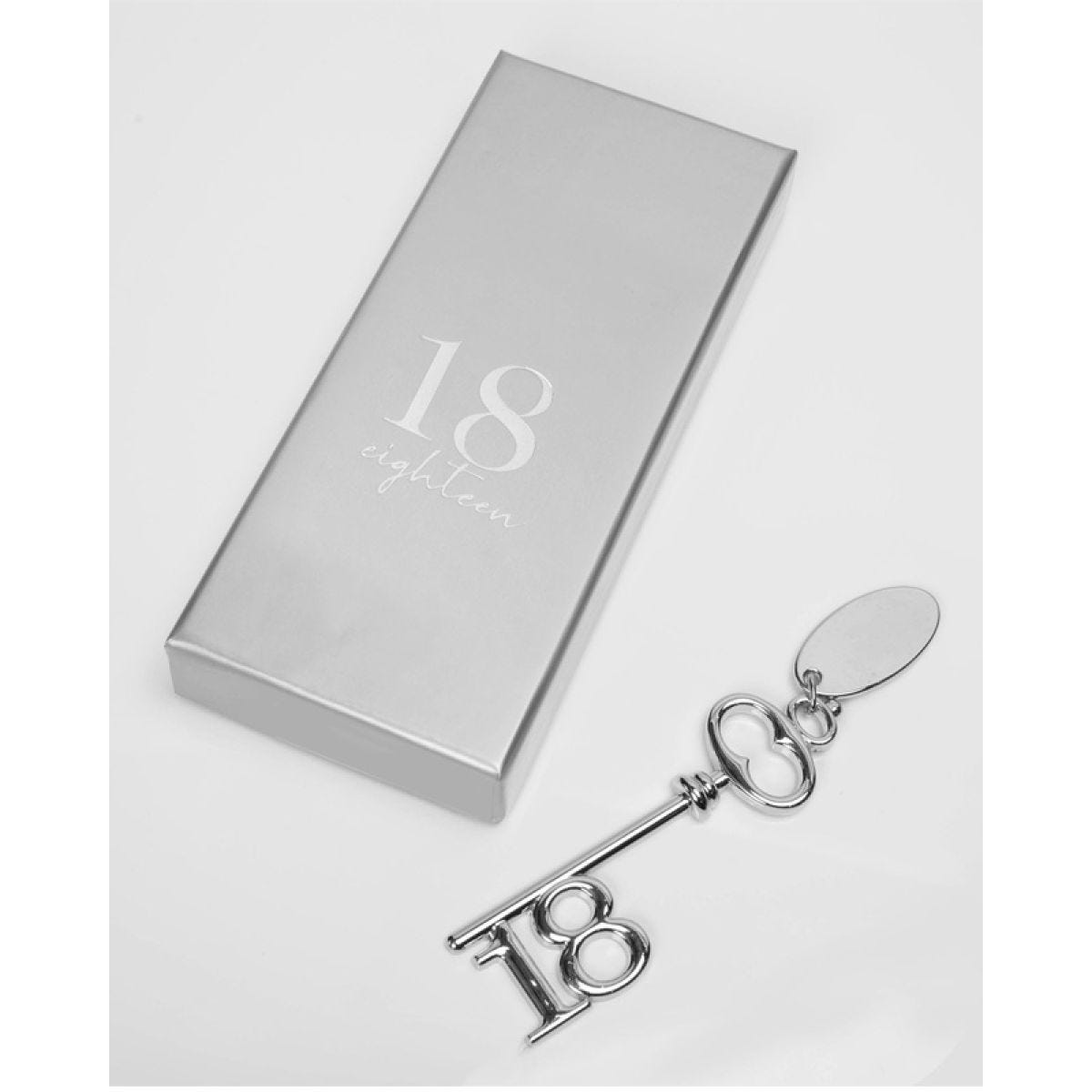 Silver Plated Key & Engraving Tag - 18th Birthday