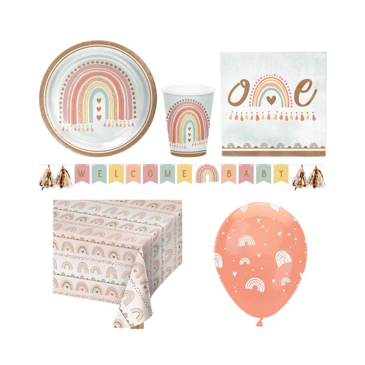 Boho Rainbow 1st Birthday - Deluxe Party Pack for 8