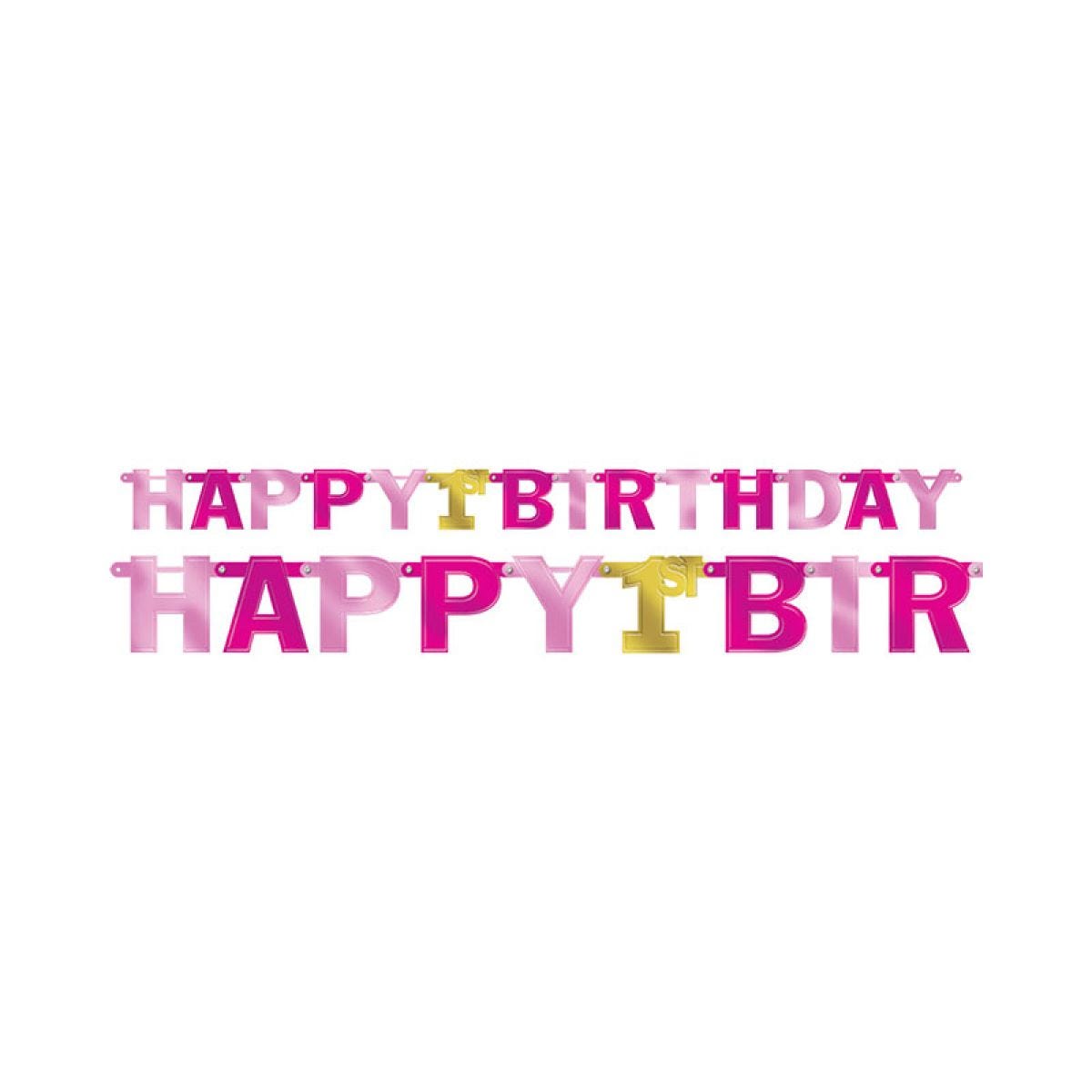 Pink Happy 1st Birthday Paper Letter Banner - 2.1m