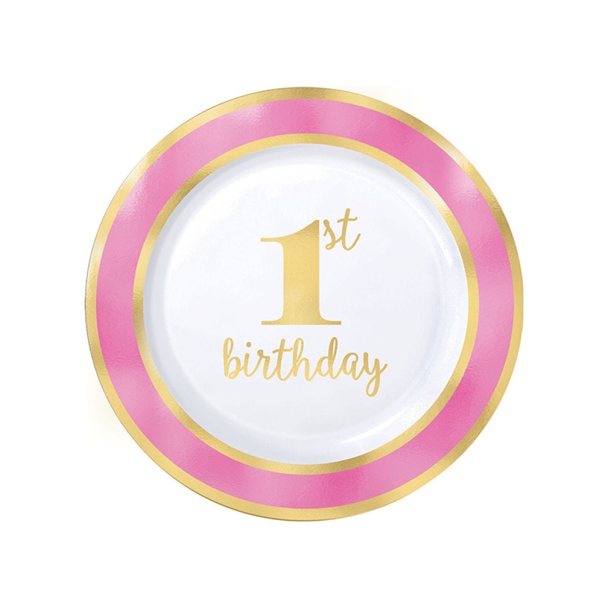 1st Birthday Pink Border Plate - 26cm (10pk)