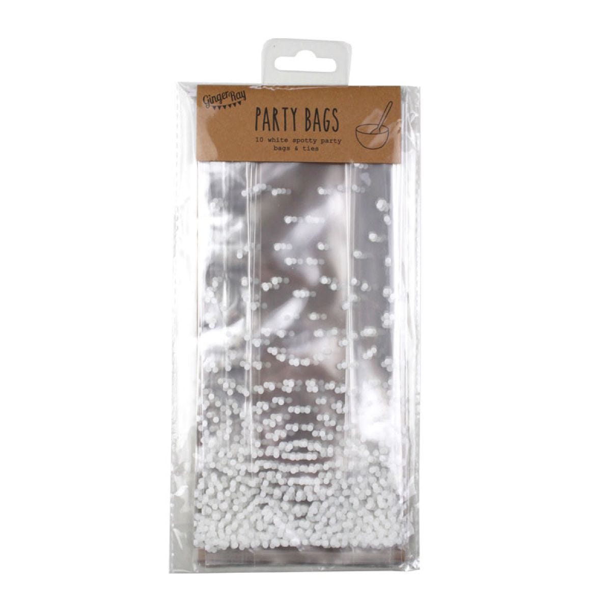 White Polka Dot Cellophane Party Bags - 24cm x 10cm (10pk)
