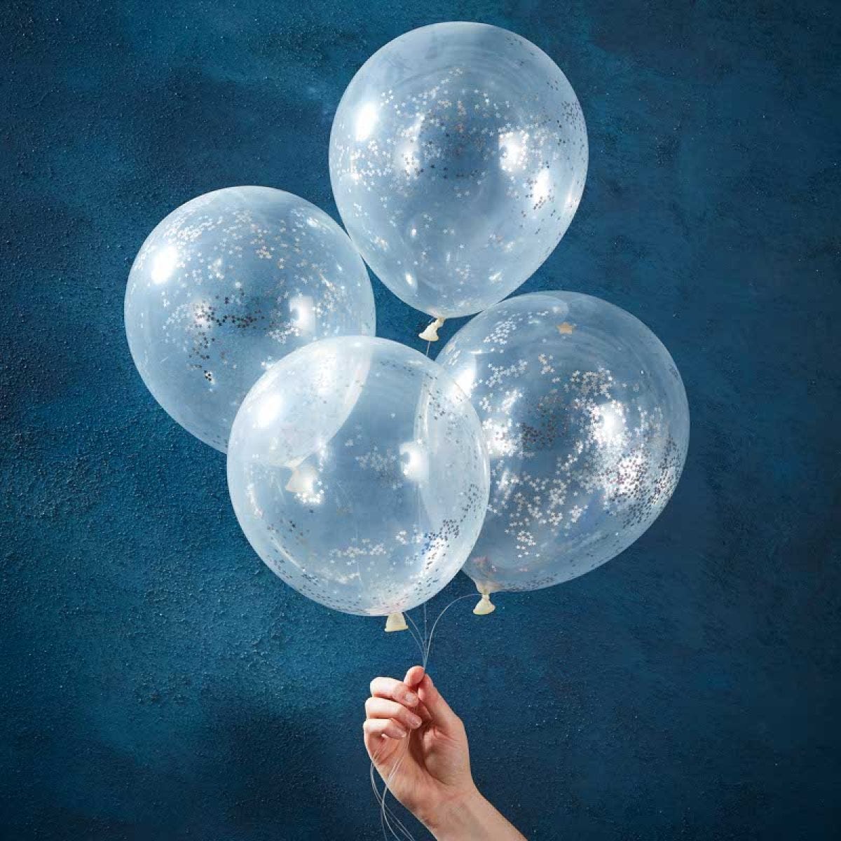 Silver Glitter Star Balloons - 12" Latex (5pk)