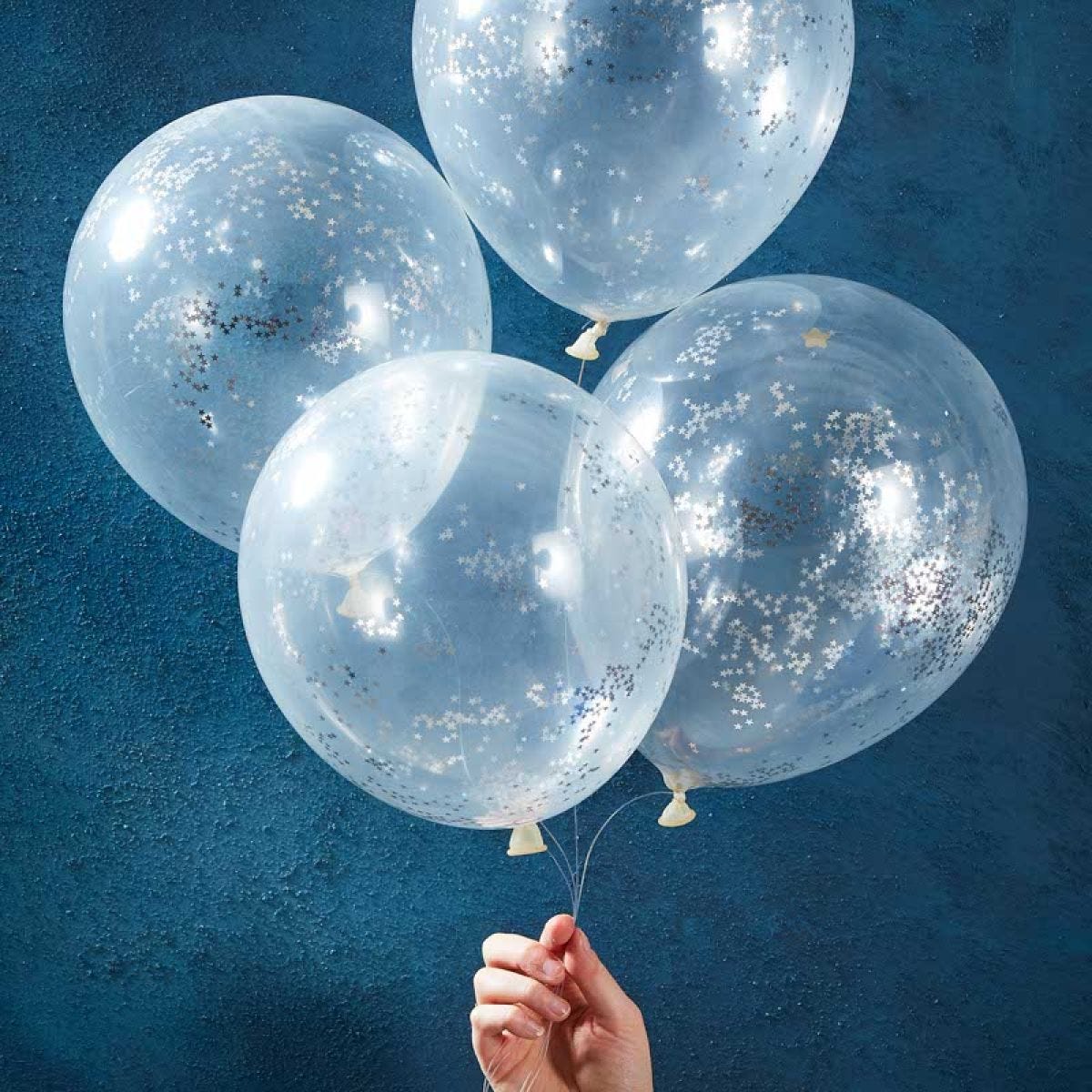 Silver Glitter Star Balloons - 12" Latex (5pk)