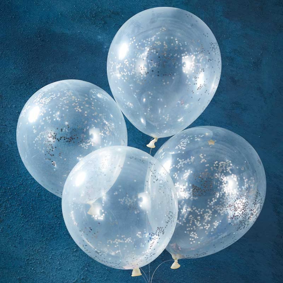 Silver Glitter Star Balloons - 12" Latex (5pk)
