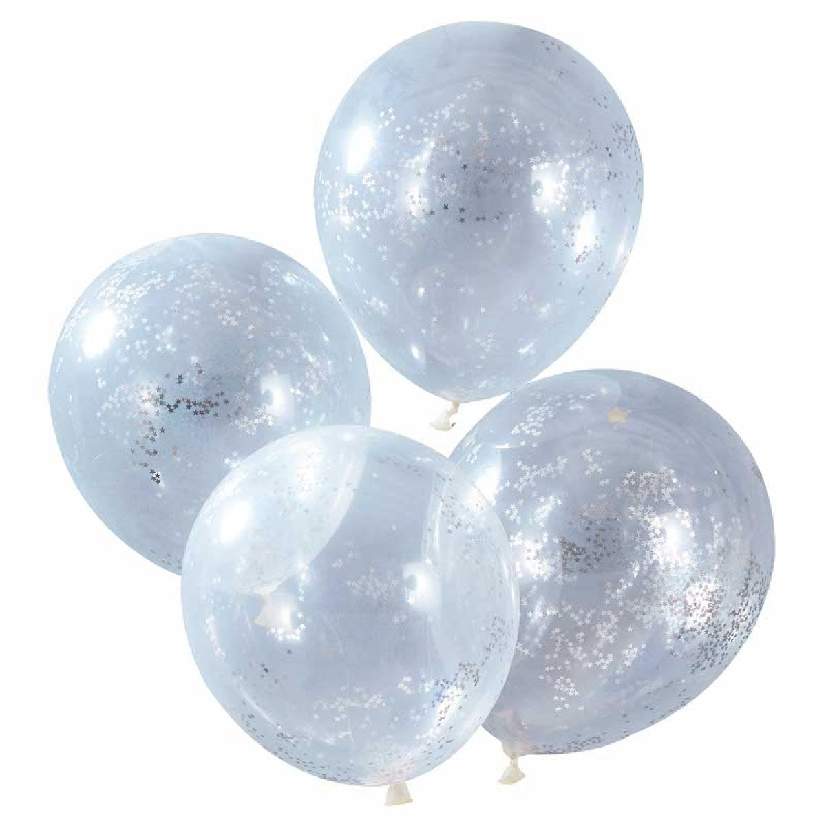 Silver Glitter Star Balloons - 12" Latex (5pk)