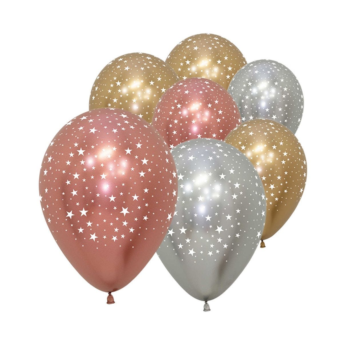 Reflex Star Patterned Assorted Colours - 5" Latex Balloons (50pk)