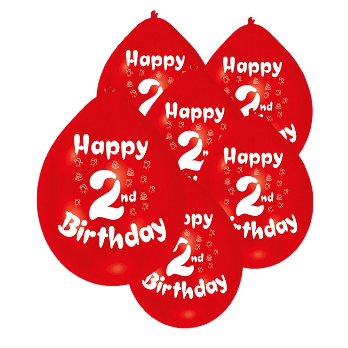 Assorted Multicolour Happy 2nd Birthday - 9" Latex Balloons (10pk)