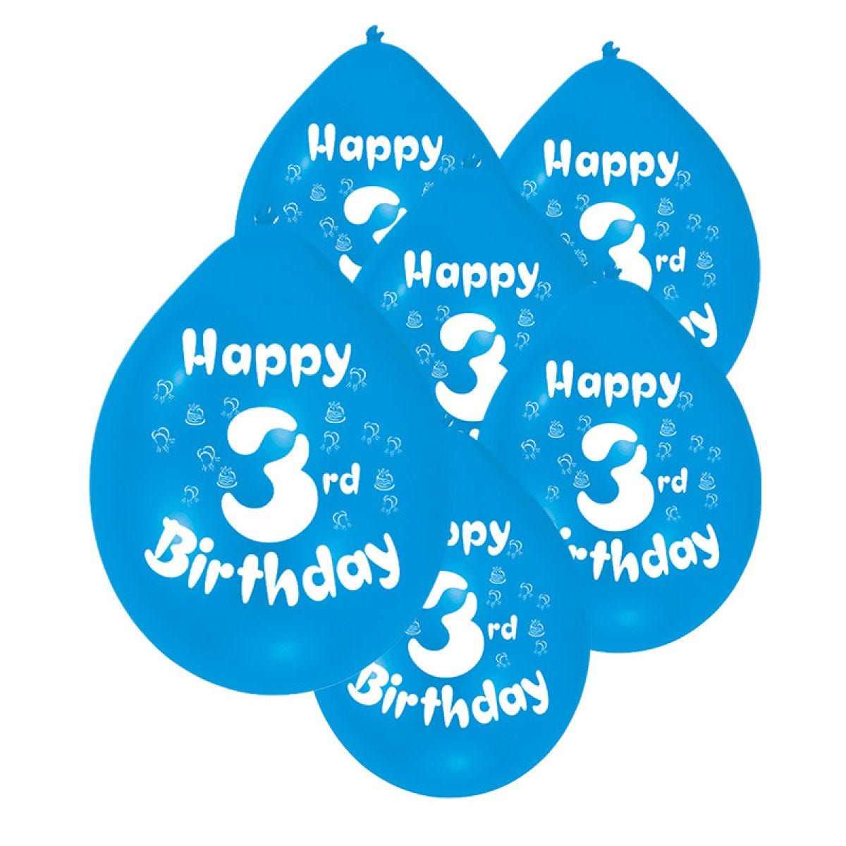 Assorted Multicolour Happy 3rd Birthday - 9" Latex Balloons (10pk)