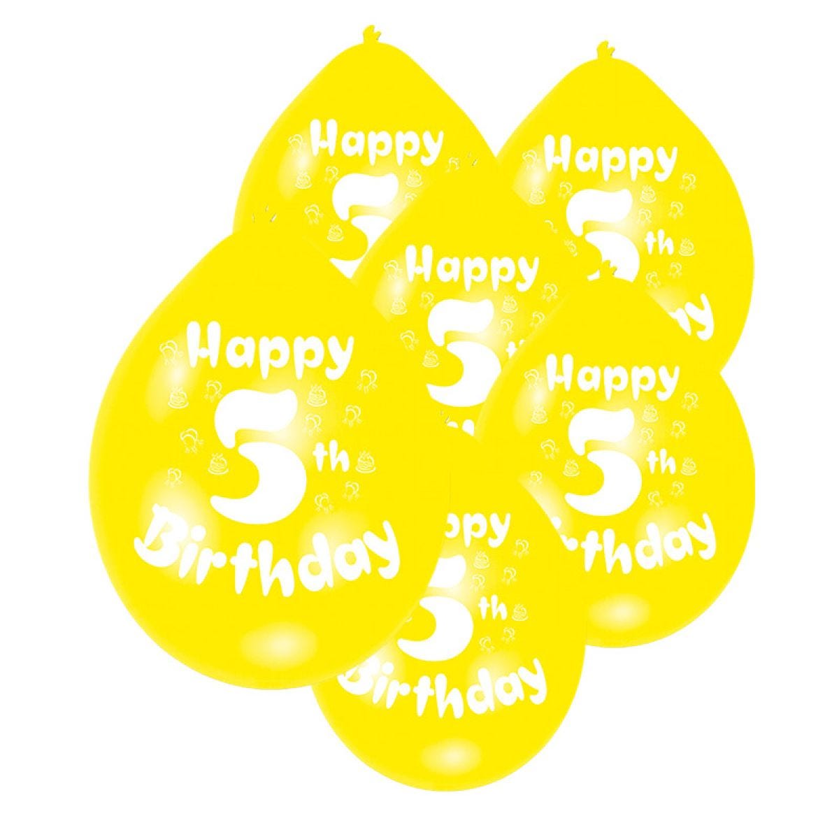 Assorted Multicolour Happy 5th Birthday - 9" Latex Balloons (10pk)