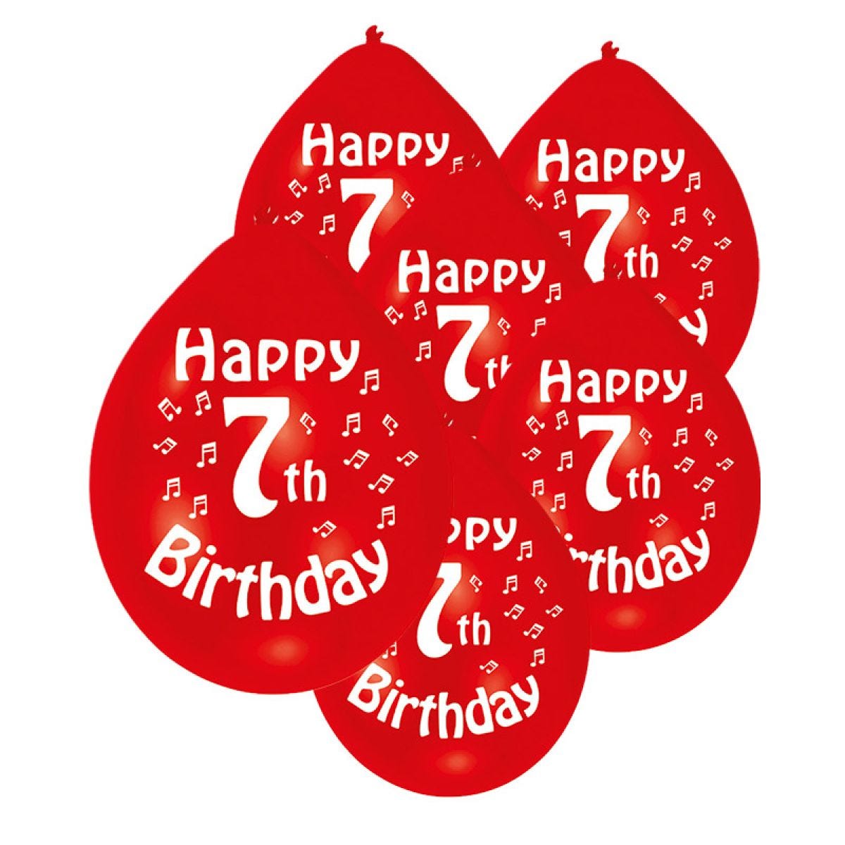 Assorted Multicolour Happy 7th Birthday - 9" Latex Balloons (10pk)