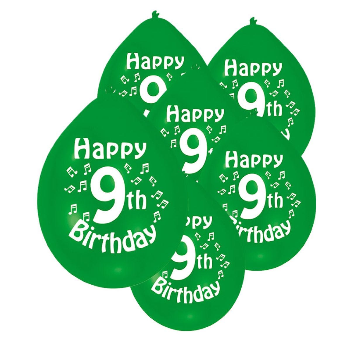 Assorted Multicolour Happy 9th Birthday - 9" Latex Balloons (10pk)