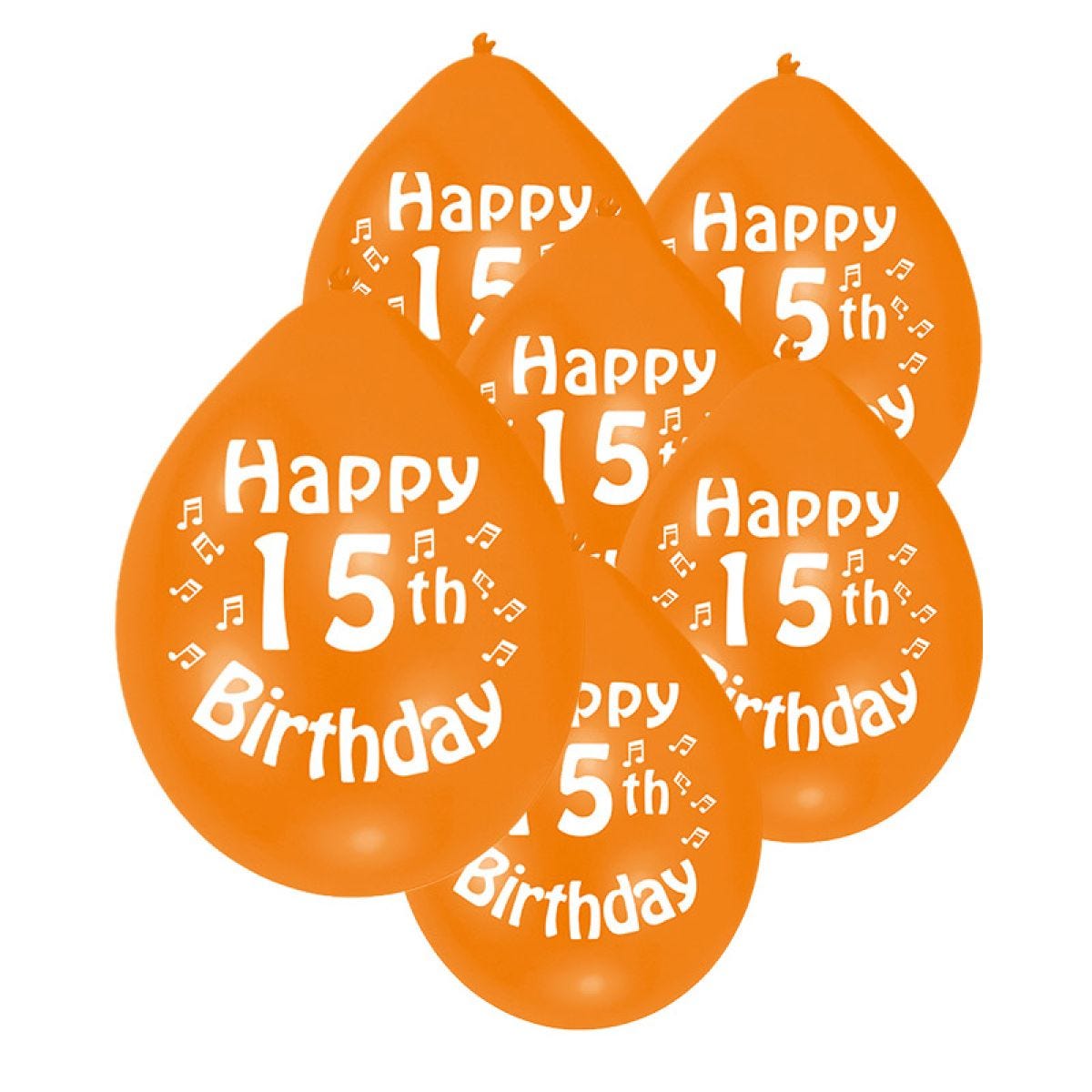 Assorted Multicolour Happy 15th Birthday - 9" Latex Balloons (10pk)