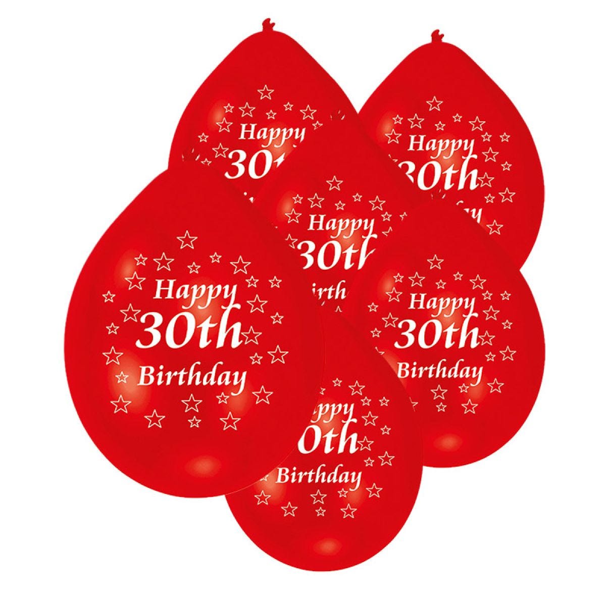 Assorted Multicolour Happy 30th Birthday - 9" Latex Balloons (10pk)