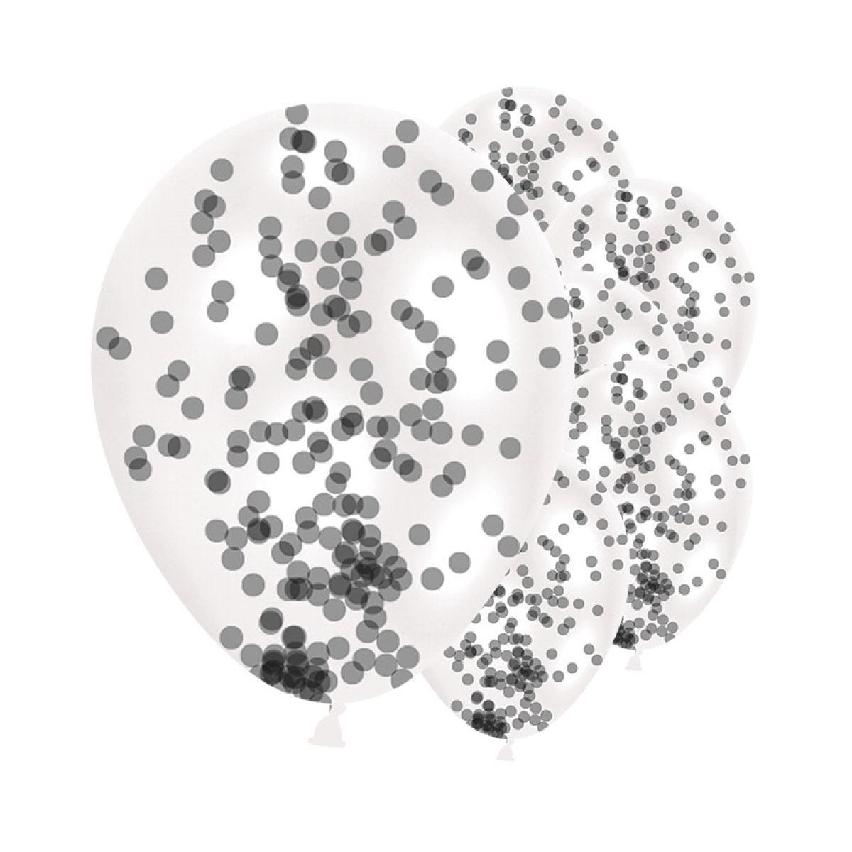 Black Confetti Clear Balloons - 11" Latex (6pk)