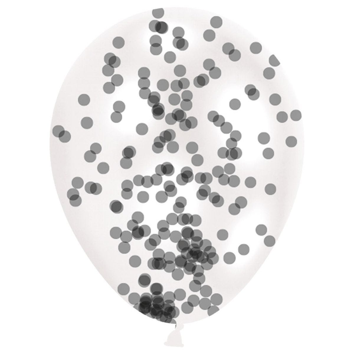 Black Confetti Clear Balloons - 11" Latex (6pk)