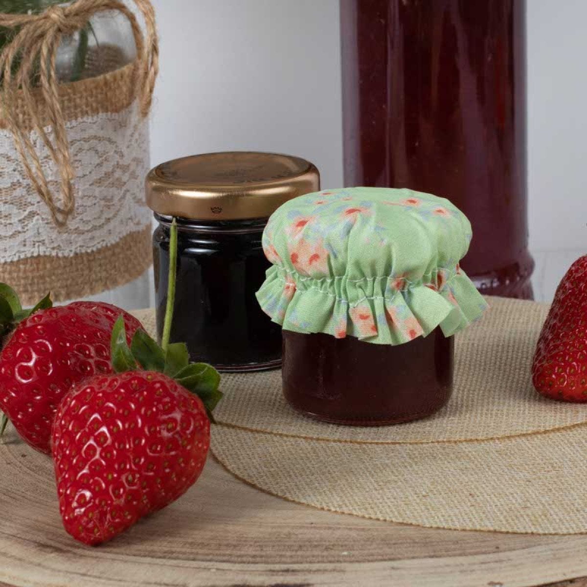 Green Floral Small Fabric Jam Jar Toppers (20pk)