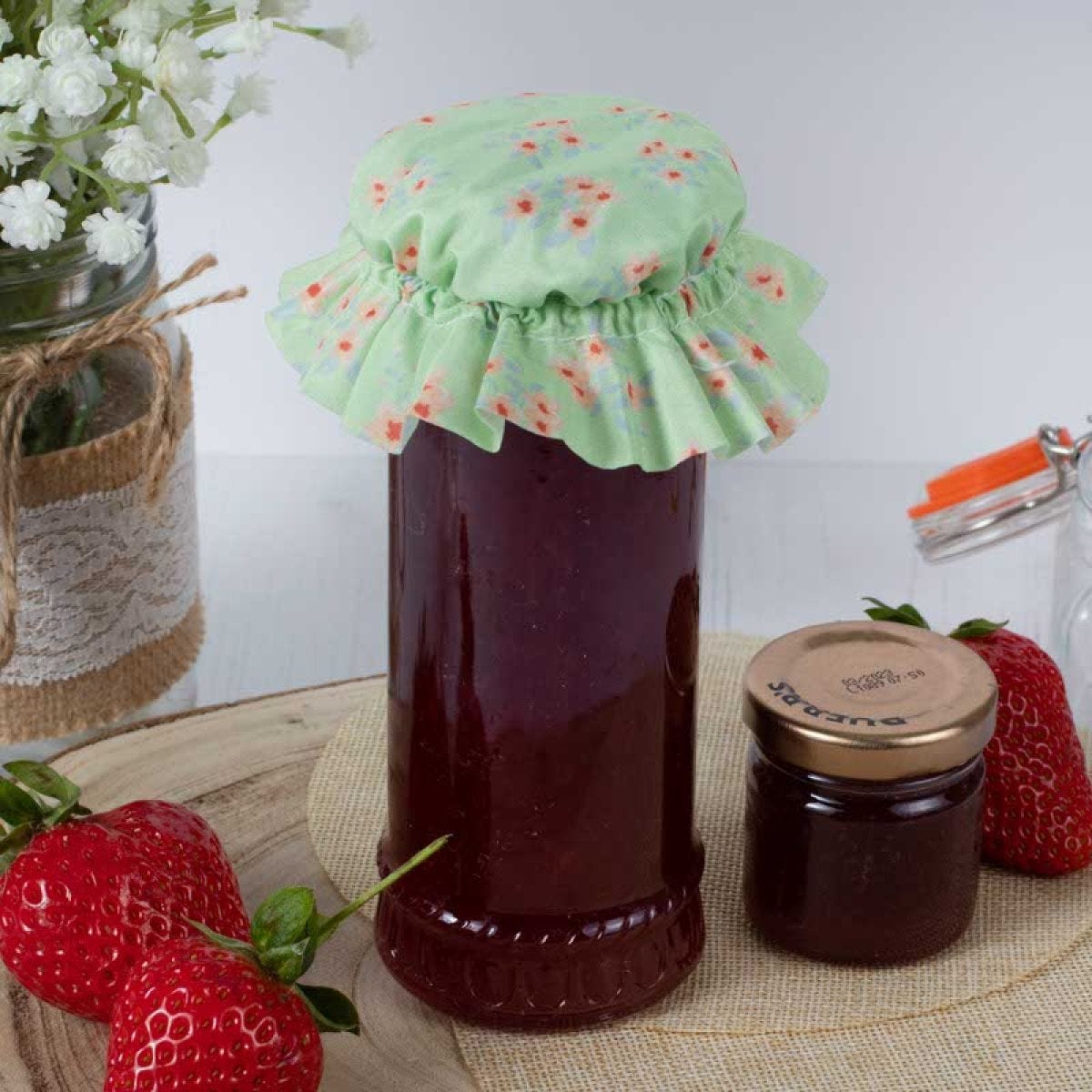Green Floral Large Fabric Jam Jar Toppers (20pk)