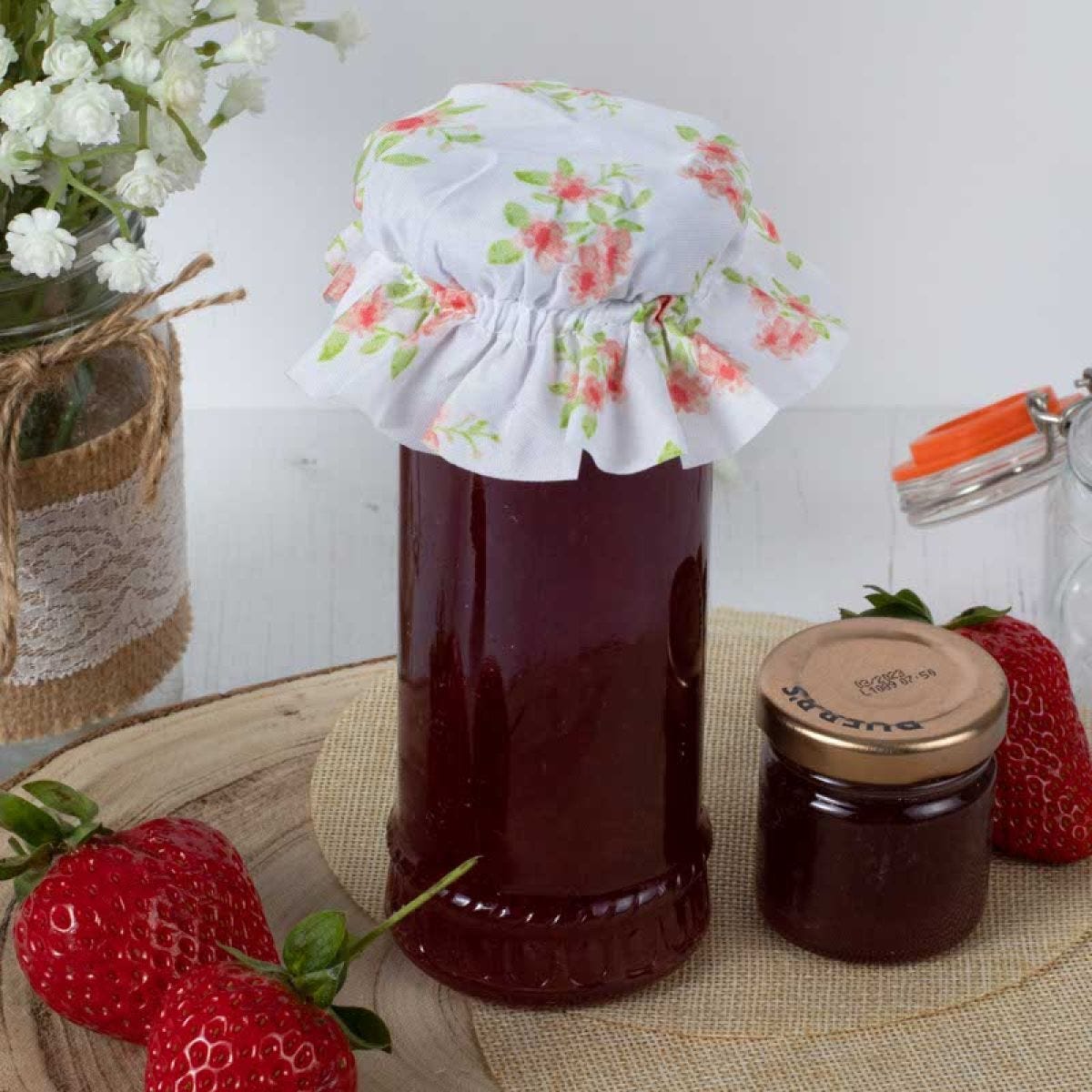 White Floral Large Fabric Jam Jar Toppers (20pk)