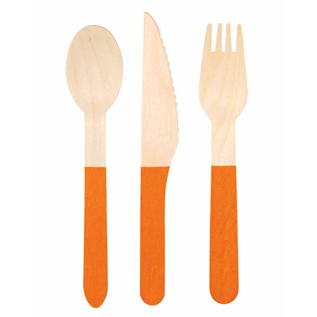 Orange Wooden Cutlery Set (12pk)