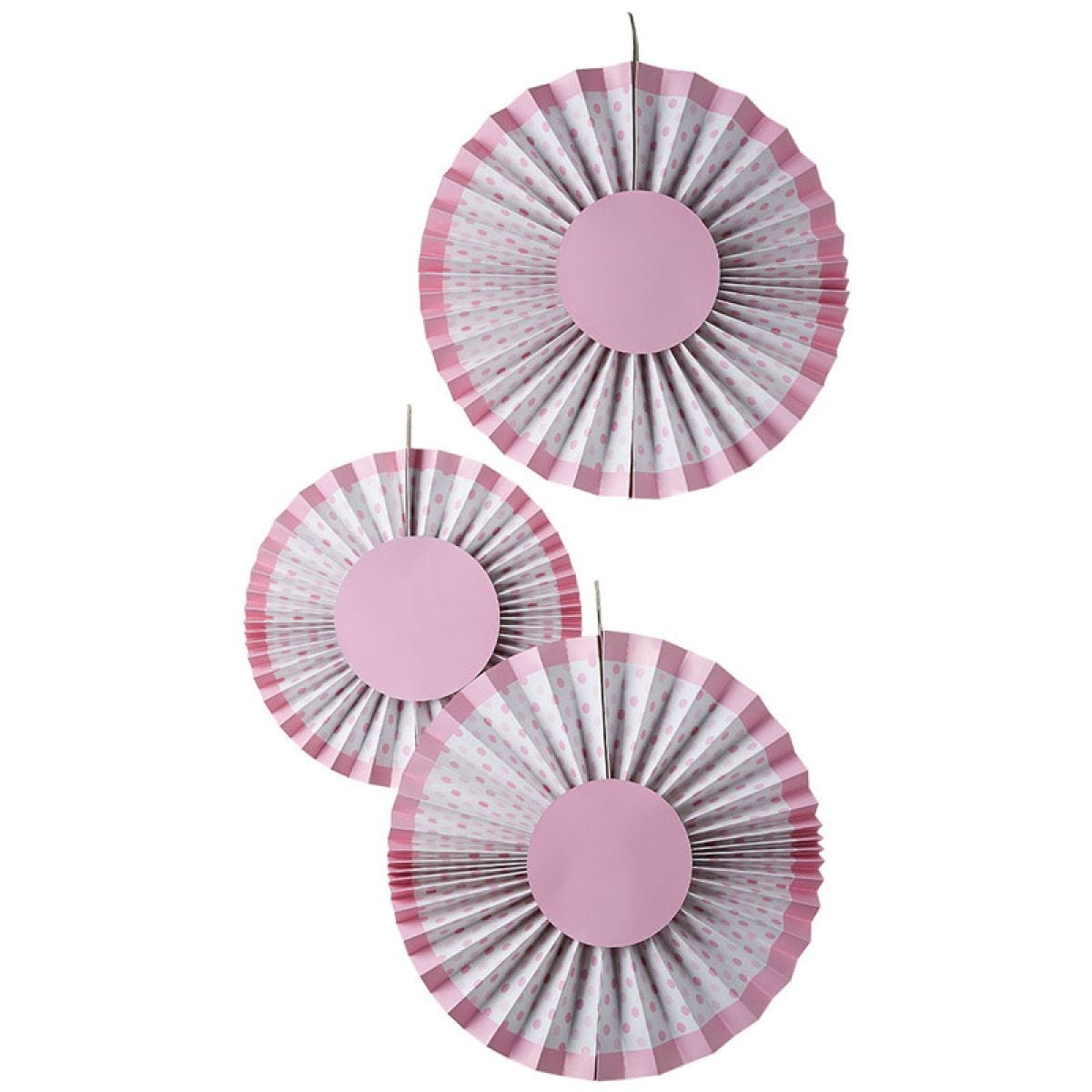 Pink Polka Dot Paper Fan Decorations (3pk)
