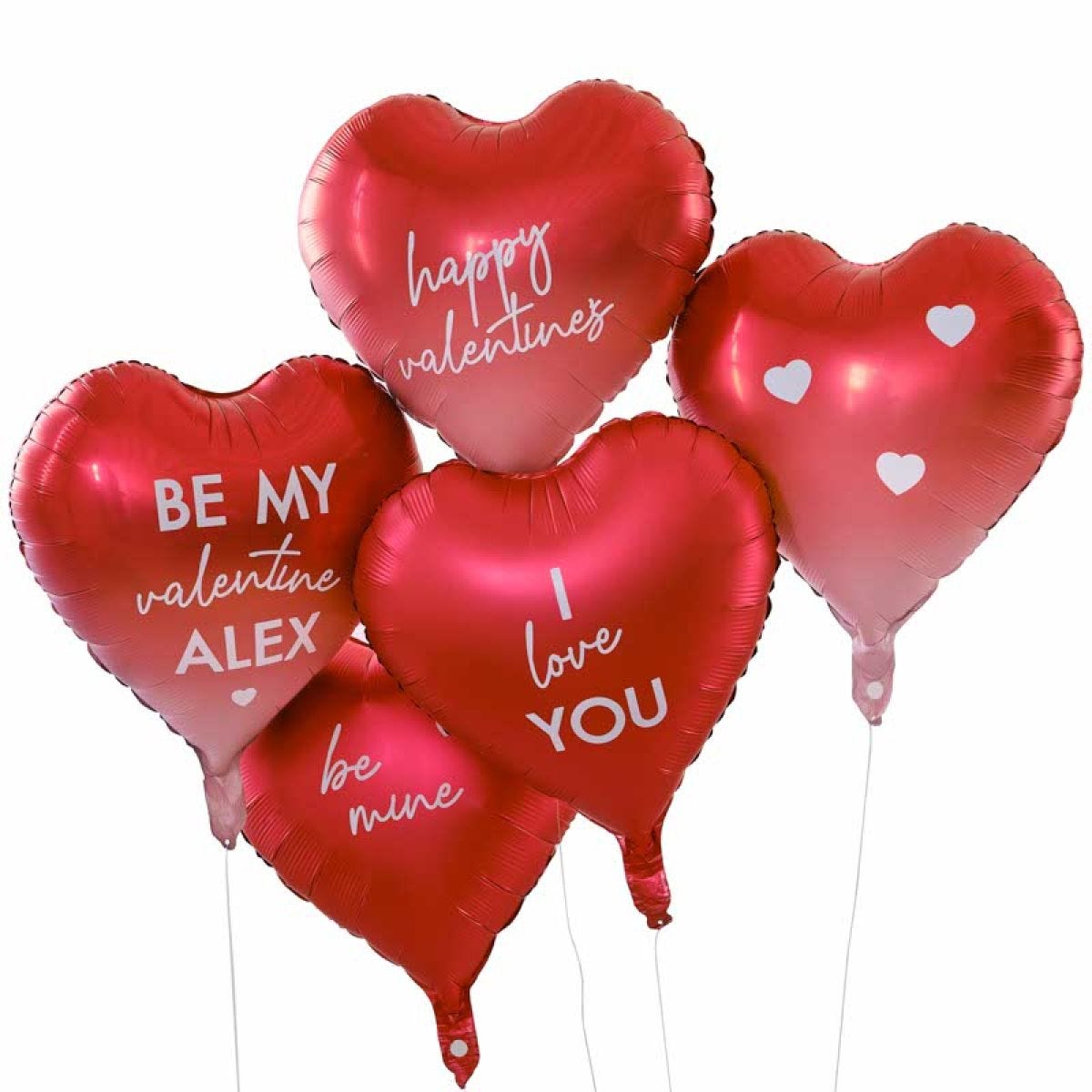 Customisable Heart Valentines Balloons with Stickers - 18" Foil (5pk)