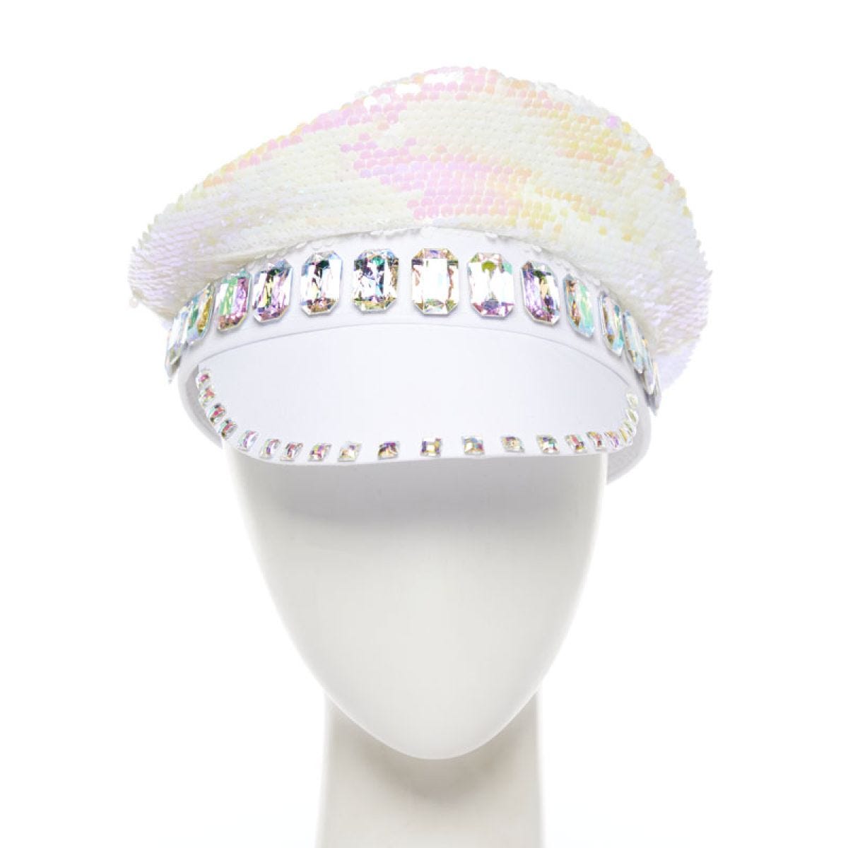 White Reversible Sequin Biker Hat