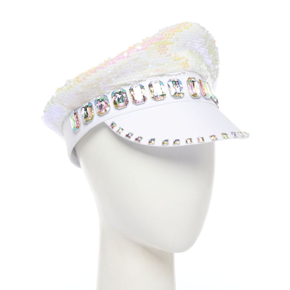 White Reversible Sequin Biker Hat