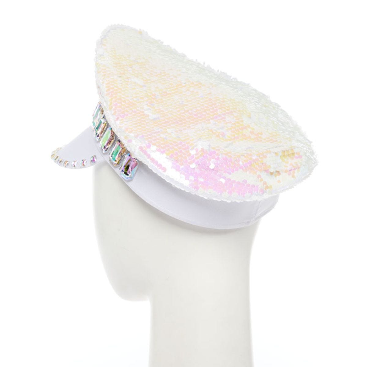 White Reversible Sequin Biker Hat