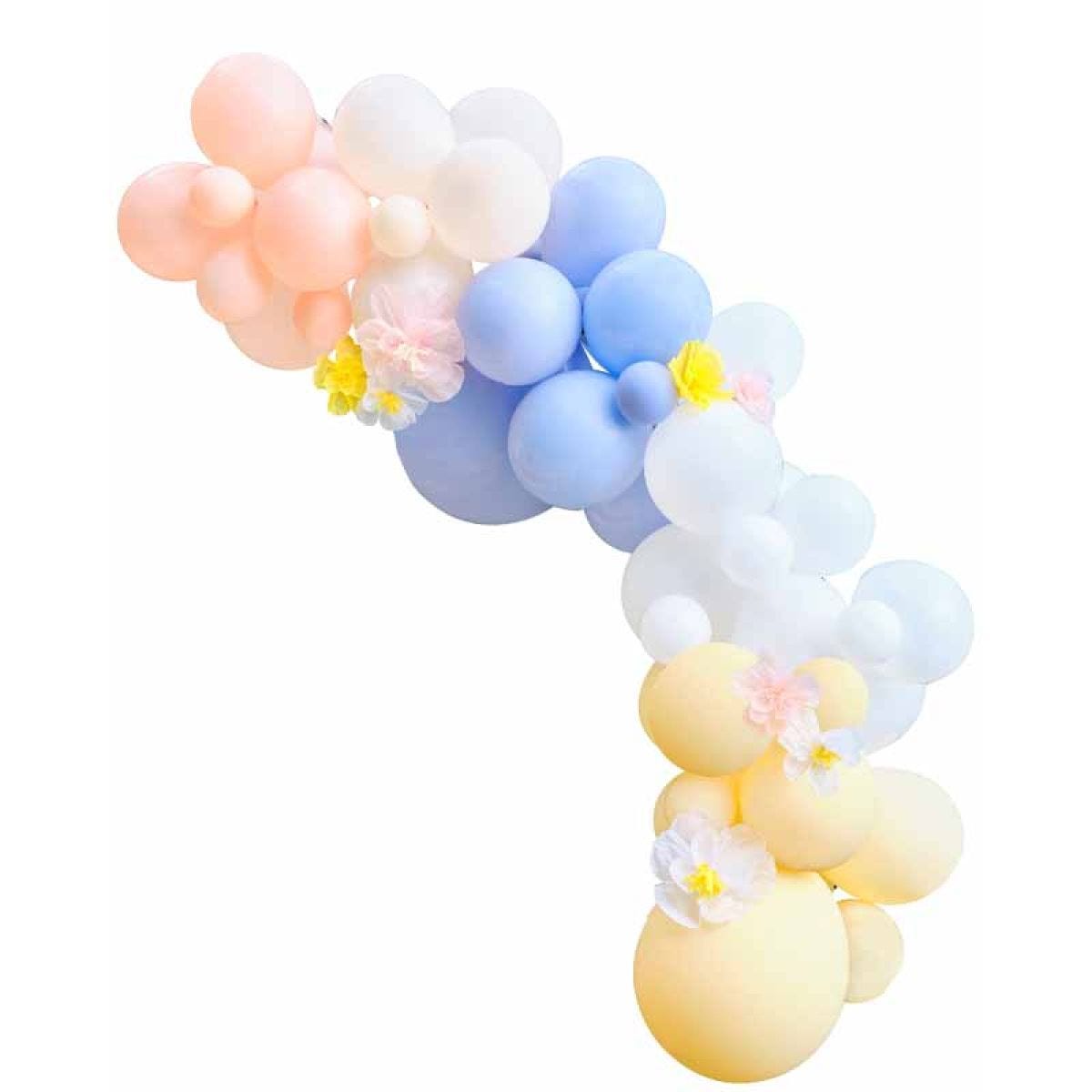 Pastel Balloon Arch with Tissue Paper Flowers - 60 Balloons