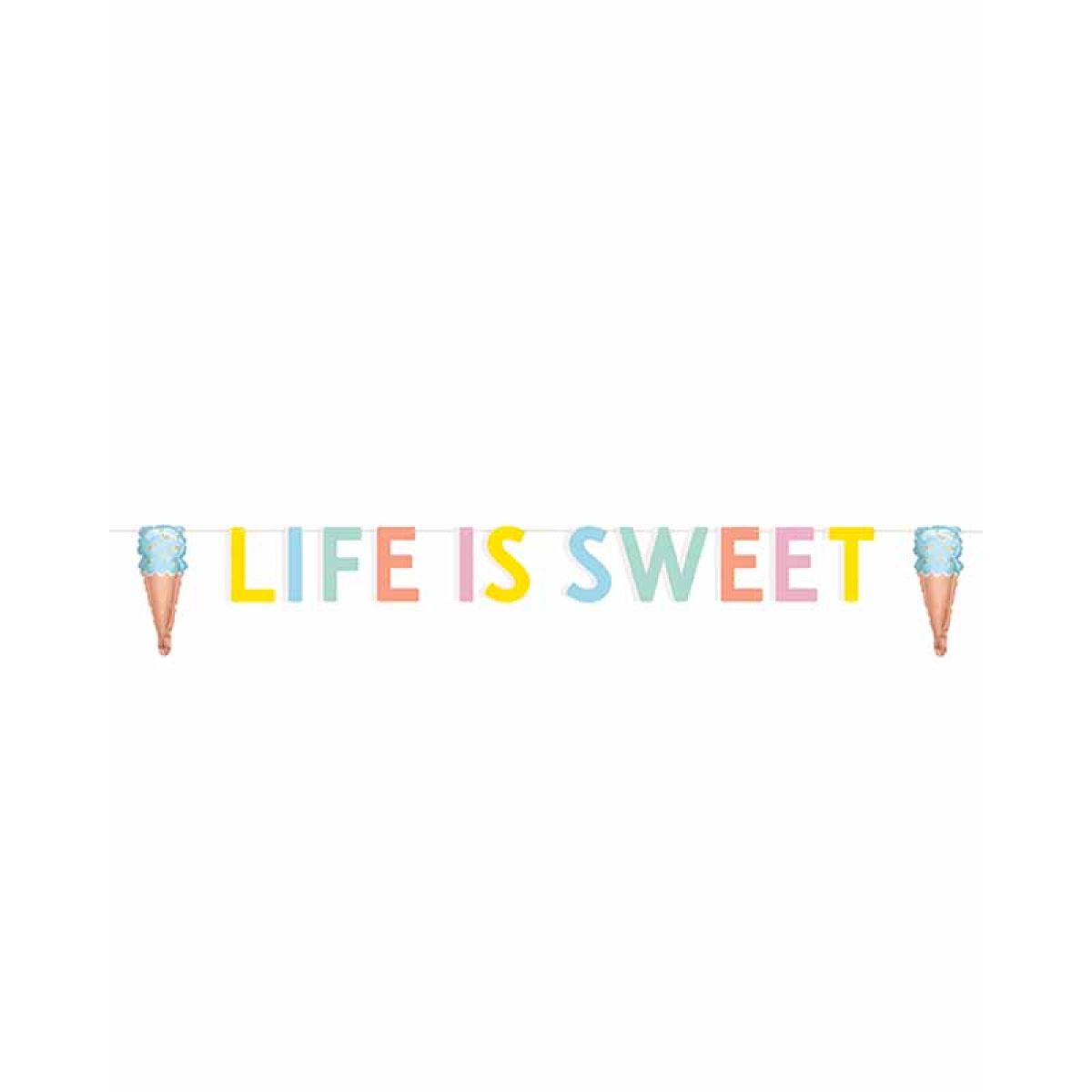 Pastel Ice Cream "Life is Sweet" Banner with Mini Foil Balloons - 1.8m