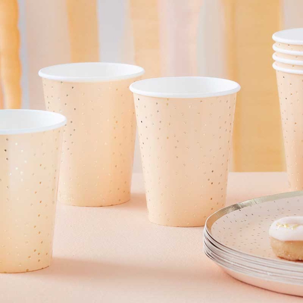 Peach and Gold Polka Dot Paper Cups - 266ml (8pk)