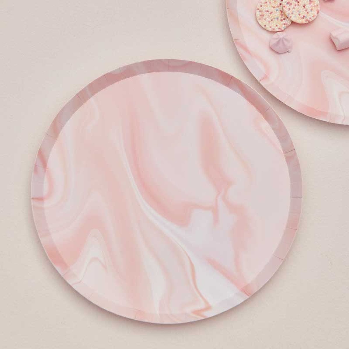 Pink Marble Paper Plates - 25cm (8pk)