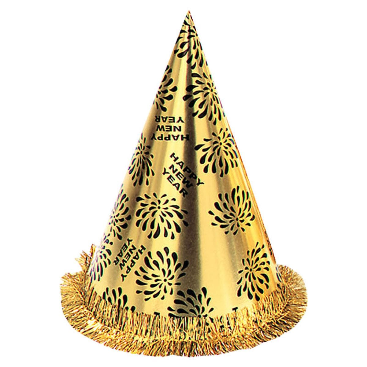 Gold Happy New Year Cone Hat - 28cm