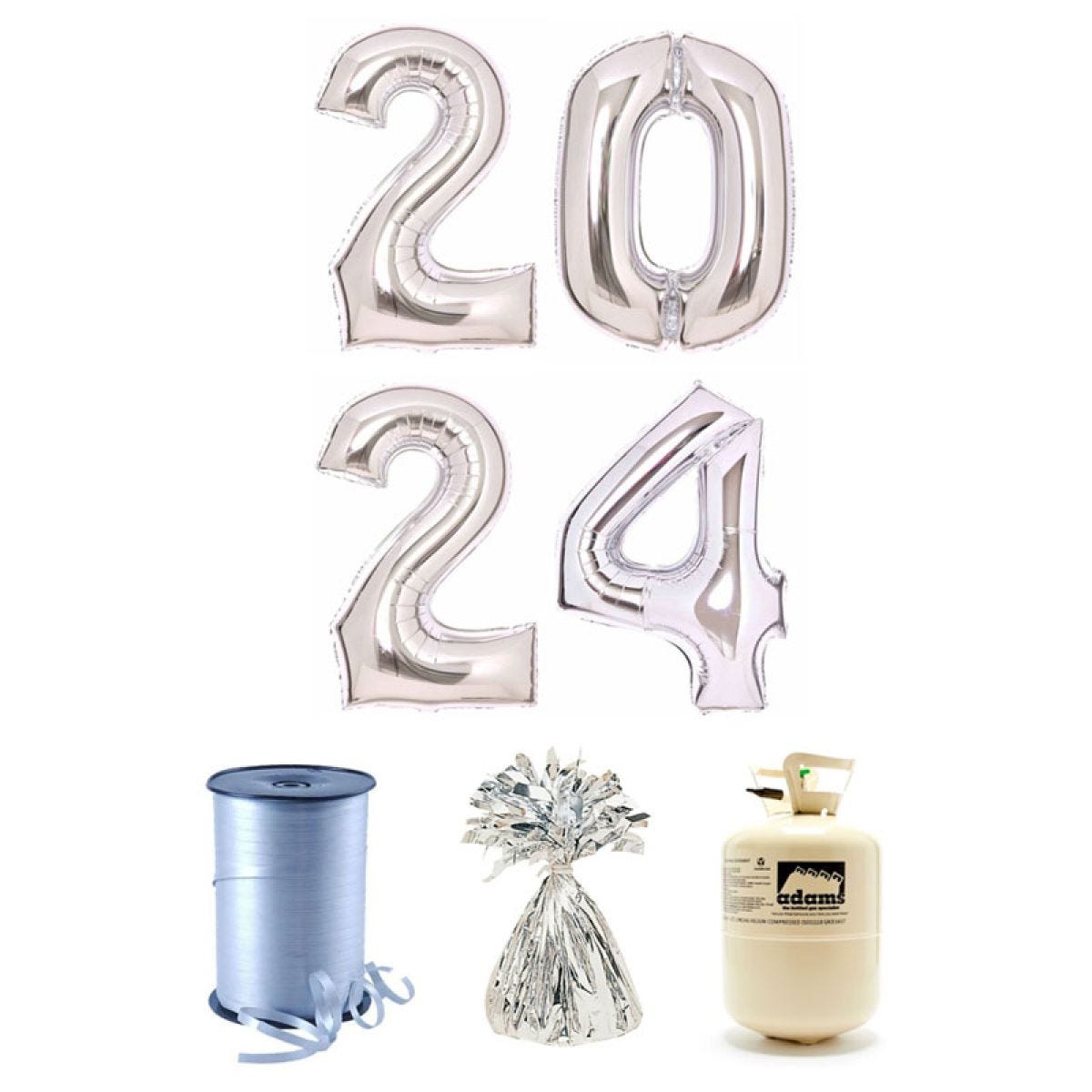 Silver 2024 Foil Balloon Kit with Helium