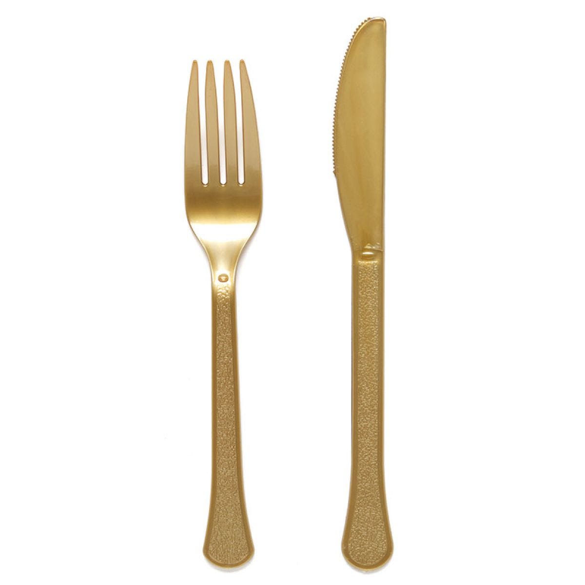 Gold Reusable Plastic Cutlery Set (24pk)