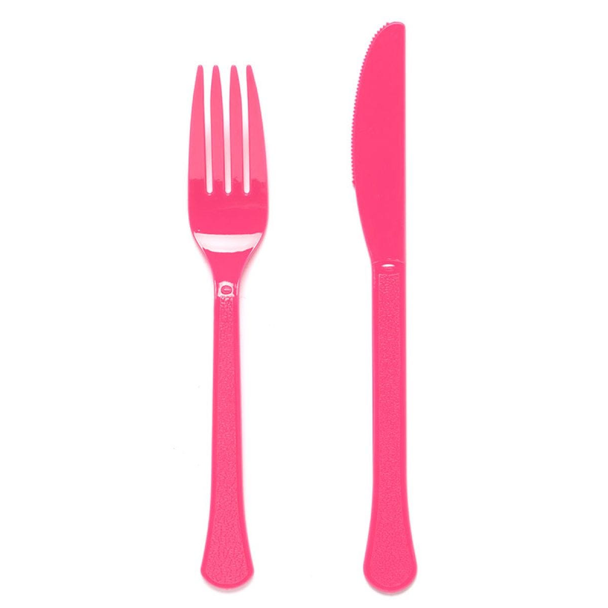 Bright Pink Reusable Plastic Cutlery Set (24pk)