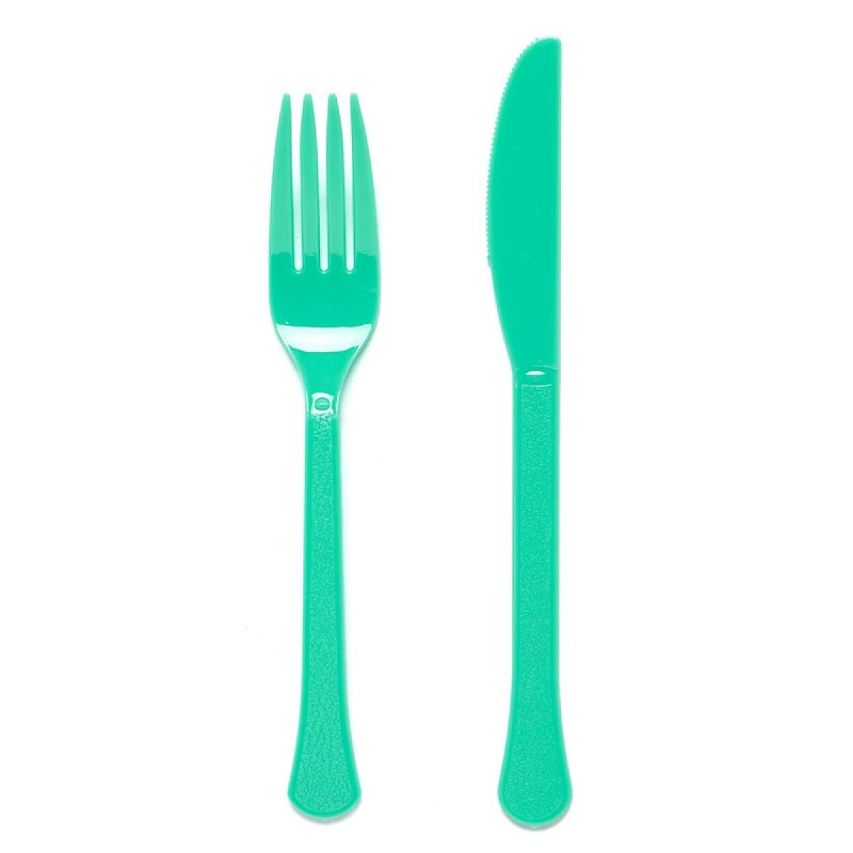 Mint Green Reusable Plastic Cutlery Set (24pk)