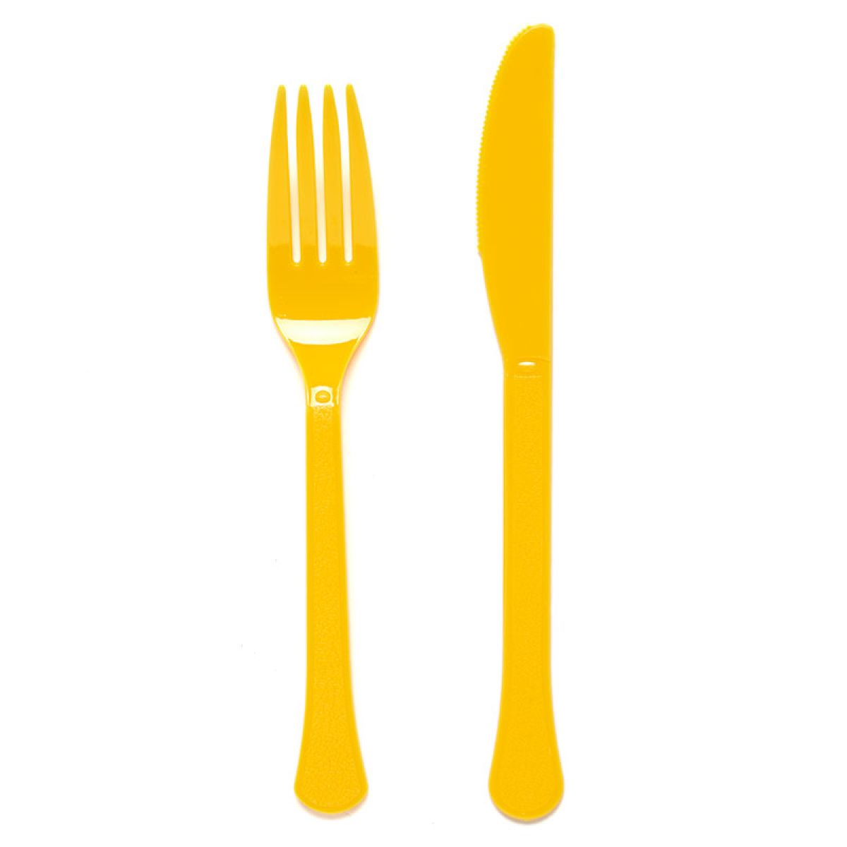 Yellow Reusable Plastic Cutlery Set (24pk)