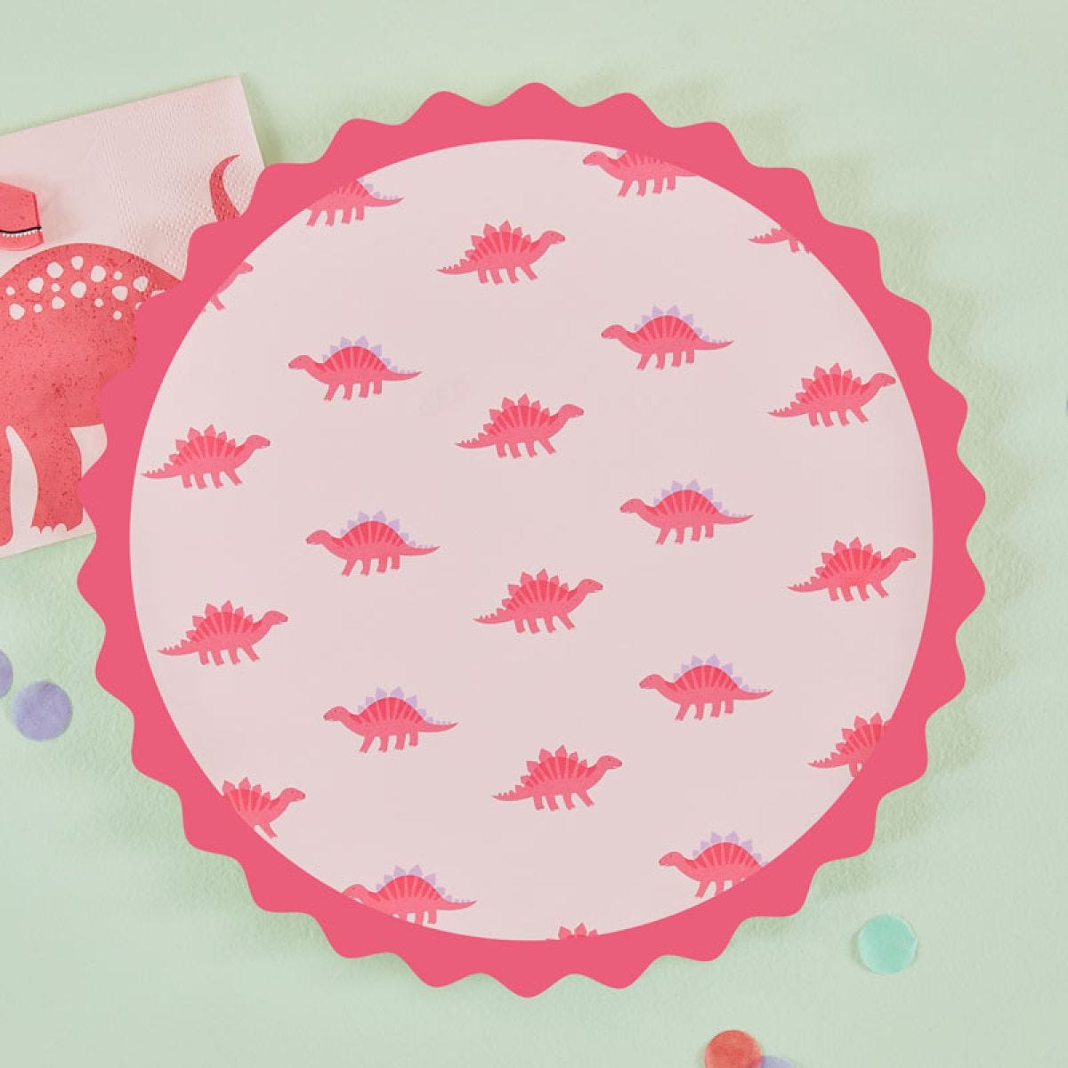 Pink Dinosaur Paper Plates with Spikes - 25cm (8pk)