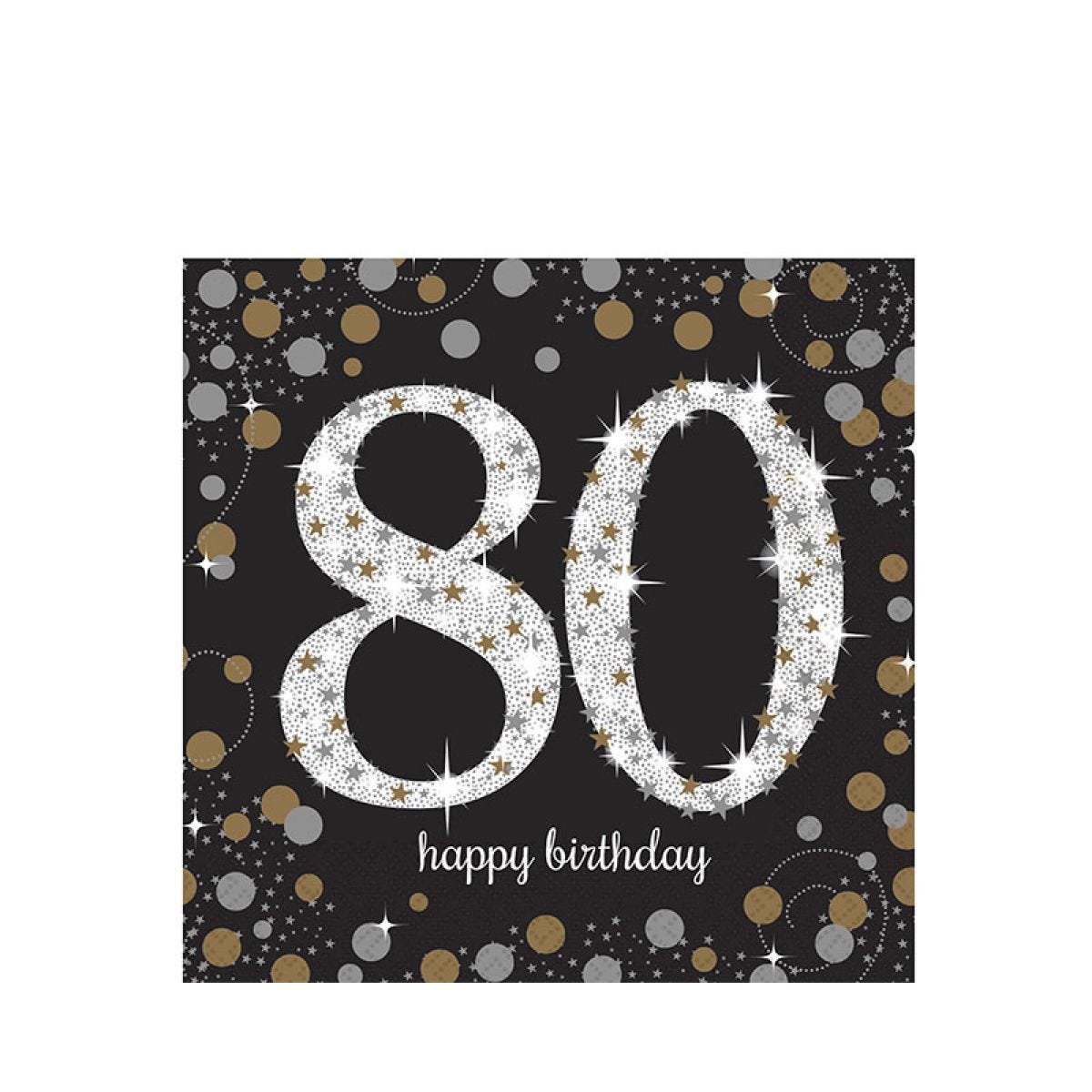 Gold Sparkling Celebration 80th Birthday Paper Napkins 33cm (16pk)