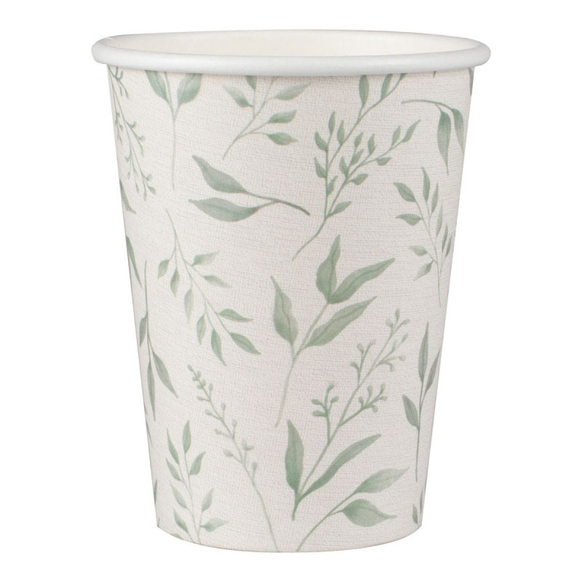 White & Green Botanical Christening Paper Cups - 266ml (8pk)