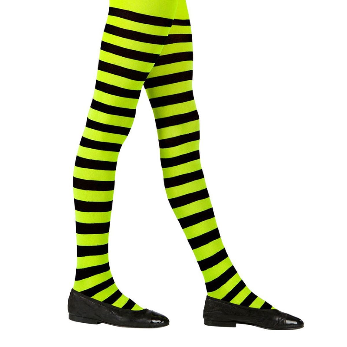 Girls Black & Green Striped Tights