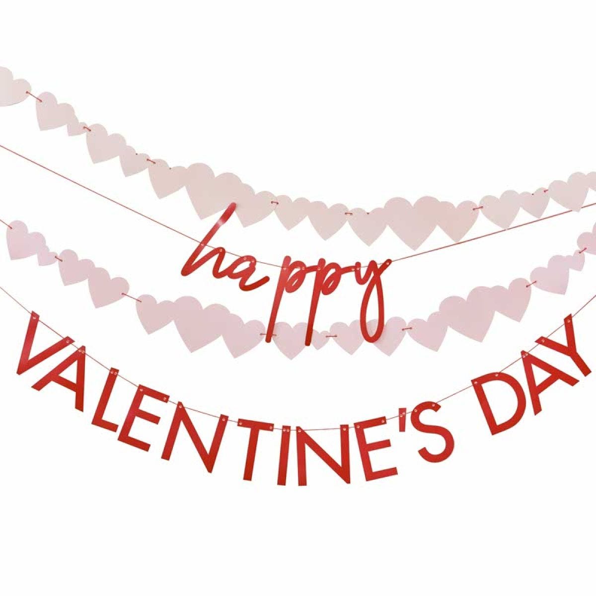 Red & Pink Happy Valentines & Heart Paper Banners - 2.5m