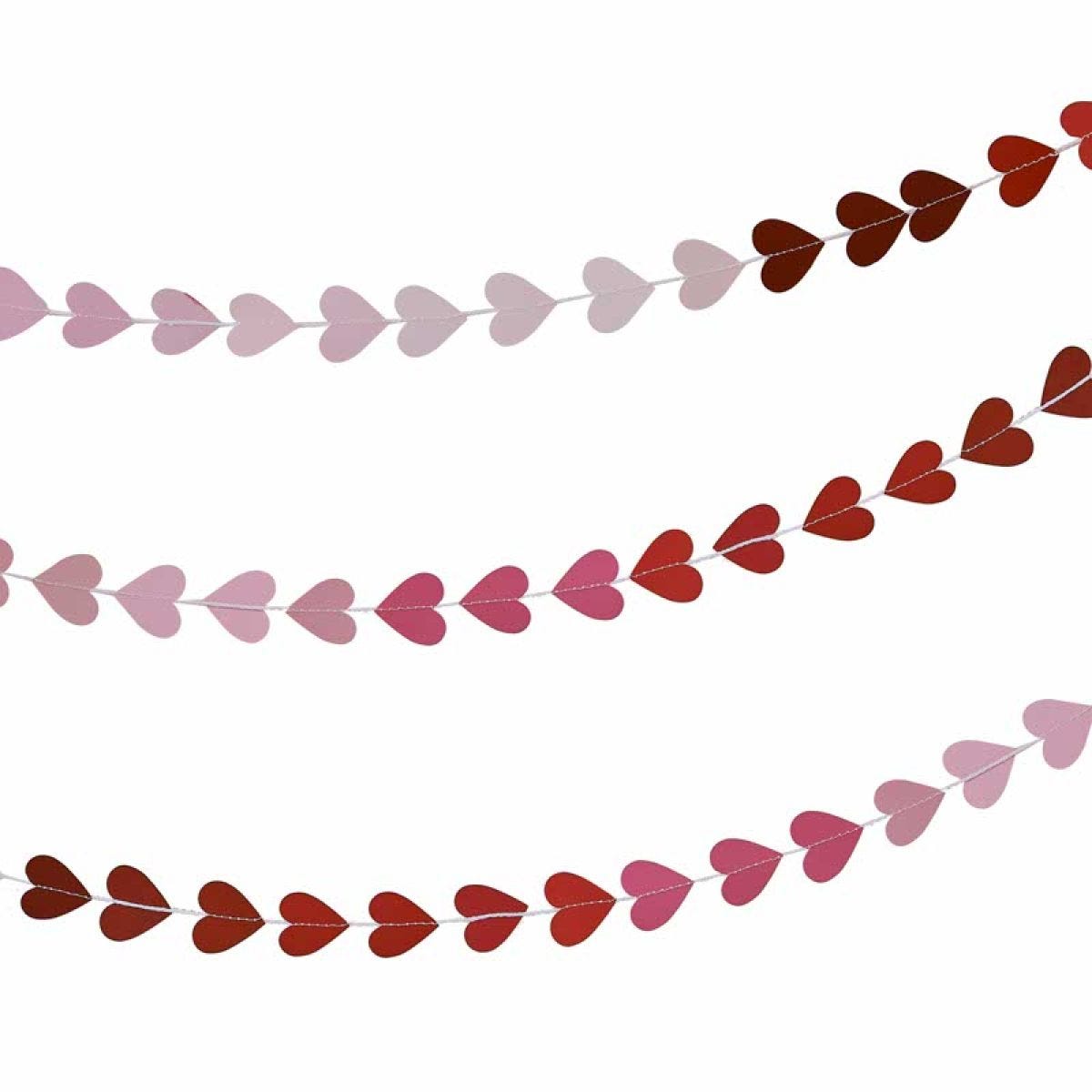 Red & Pink Ombre Heart Paper Garland - 5m